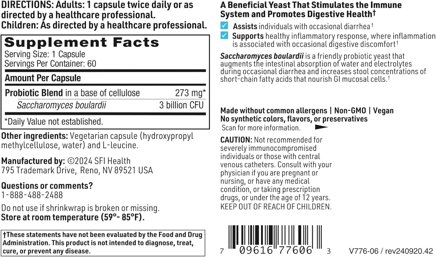 SFI Health Ther-Biotic® Saccharomyces Boulardii Probiotic Yeast Formula - 60 Capsules