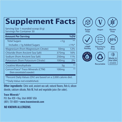 Trace Minerals Research - Hydro Pak Creatina + Electrolitos, Sin sabor