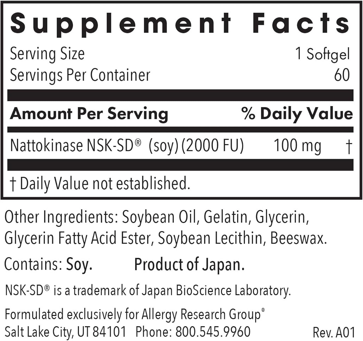 Allergy Research Group Nattokinase Circulatory Systemic Enzymes - Kallpay