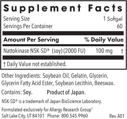 Allergy Research Group Nattokinase Circulatory Systemic Enzymes - Kallpay