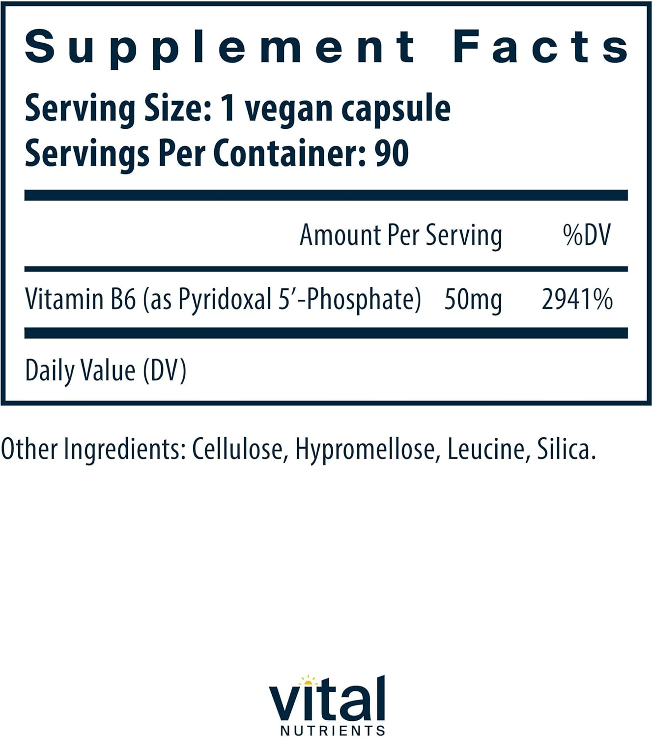 Vital Nutrients Pyridoxal - 5 - Phosphate 50mg with Active form of Vitamin B6 - Kallpay