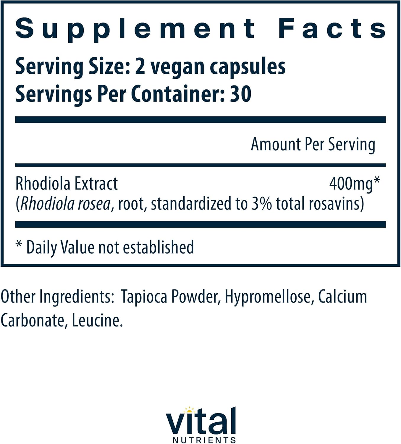 Vital Nutrients - Rhodiola 3% 400mg - 60 Capsules - Kallpay