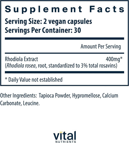 Vital Nutrients - Rhodiola 3% 400mg - 60 Capsules - Kallpay
